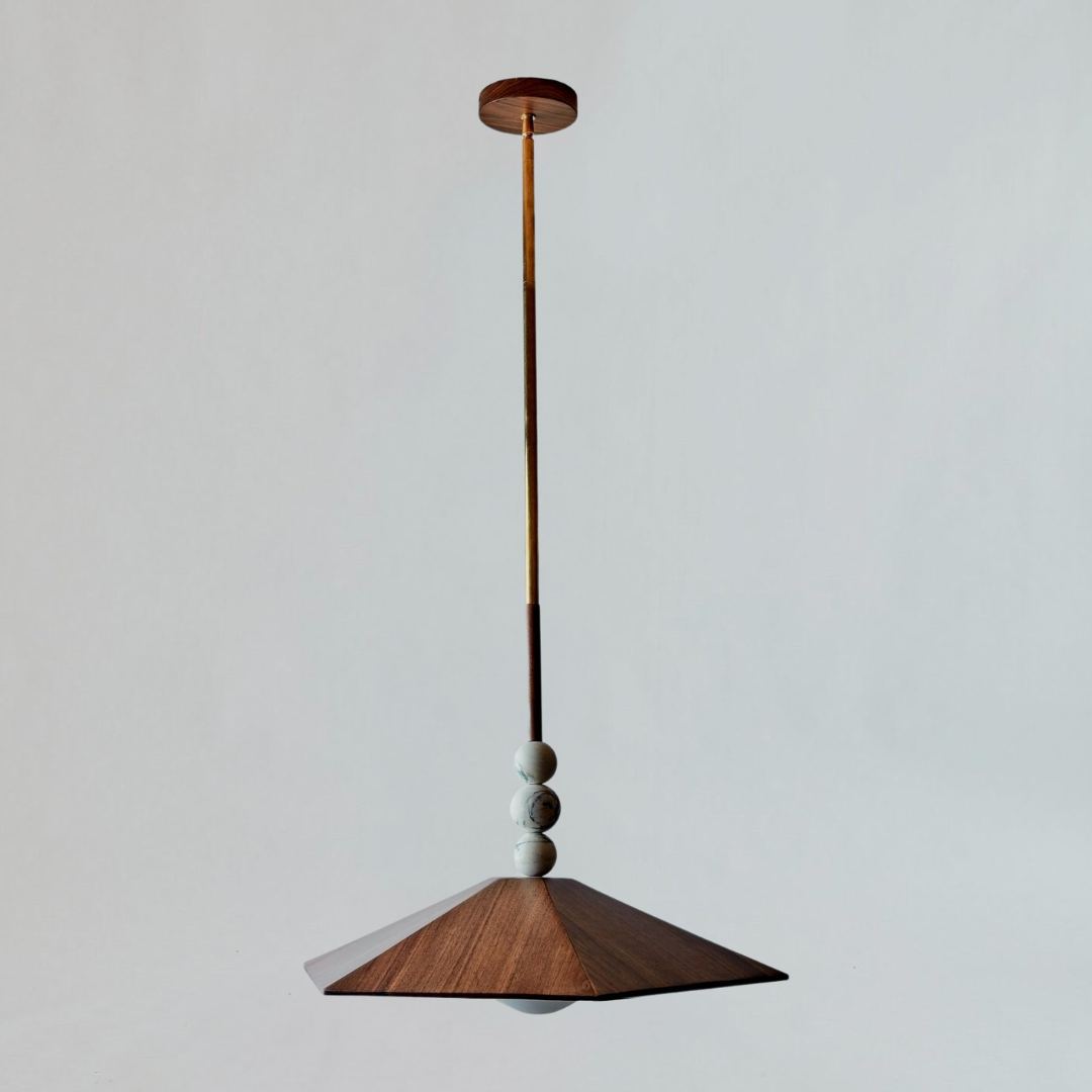 The Liam: Walnut Pendant Light with Calacatta Viola Marble & Brass